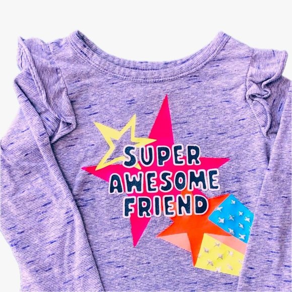 Cat & Jack Girl Shirt Long Sleeve Purple "Super Awesome Friend" Sz 2T - Picture 3 of 7